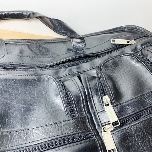 Black Leather Multi-Pocket Laptop Bag - Picture 4 of 7